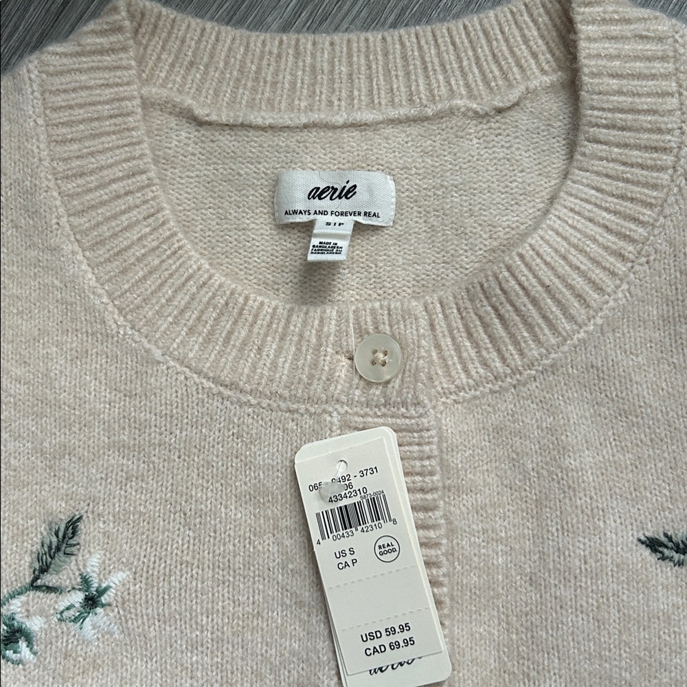 NWT Aerie Softest Classic Cardigan Floral Embroidered - Picture 3 of 6